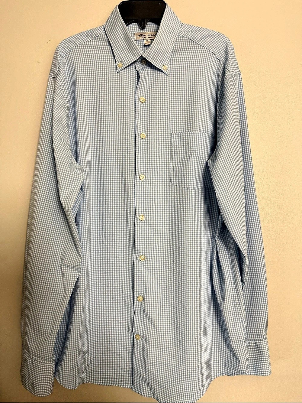 Peter Millar Summer Comfort Gingham Button Down in Blue & White Size Medium